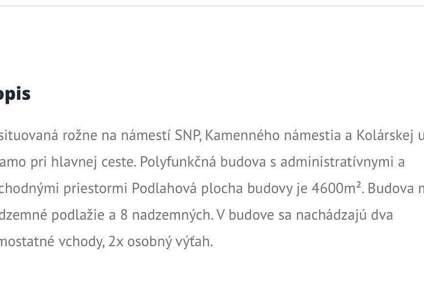 Prenájom administratívnych priestorov 200m2 na Nám. SNP