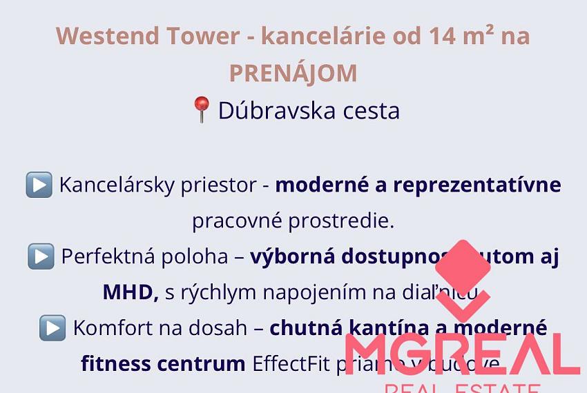 Reprezentatívna kancelária 35m2, Westend Tower, Dúbravská cesta