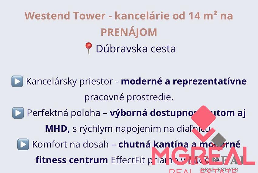Reprezentatívna kancelária 21m2, Westend Tower, Dúbravská cesta