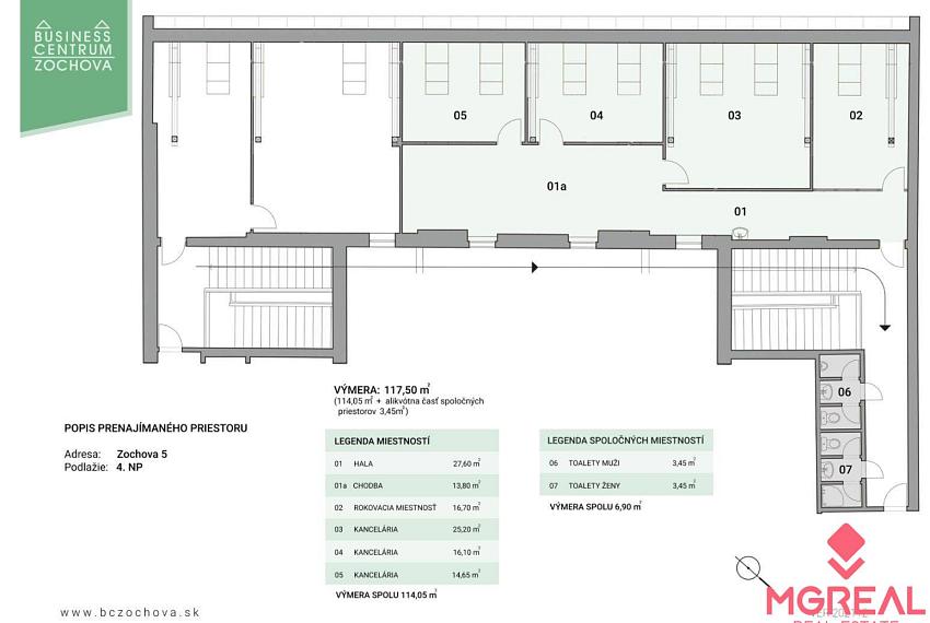 Reprezentatívne kancelárske priestory 121m2, Zochova ul., Staré Mest